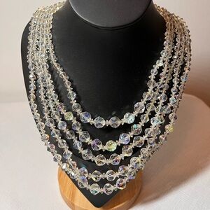 vintage 5-strand Aurora Borealis crystal necklace with graduated faceted beads